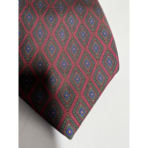Gucci EUC Red Silk Diamond Print Horse Bit Chain Link Neckwear Tie Made in Italy - Picture 2 of 7